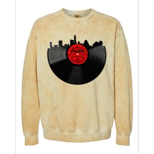 Austin Texas Vinyl Record Musical Gift Retro Austin Skyline Colorblast Crewneck Sweatshirt