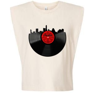 Austin Texas Vinyl Record Musical Gift Retro Austin Skyline Garment-Dyed Women's Muscle Tee