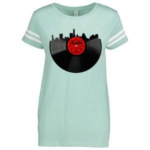 Austin Texas Vinyl Record Musical Gift Retro Austin Skyline Enza Ladies Jersey Football T-Shirt