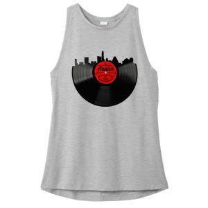 Austin Texas Vinyl Record Musical Gift Retro Austin Skyline Ladies PosiCharge Tri-Blend Wicking Tank