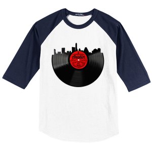 Austin Texas Vinyl Record Musical Gift Retro Austin Skyline Baseball Sleeve Shirt