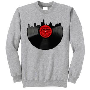 Austin Texas Vinyl Record Musical Gift Retro Austin Skyline Tall Sweatshirt