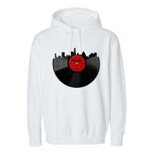 Austin Texas Vinyl Record Musical Gift Retro Austin Skyline Garment-Dyed Fleece Hoodie