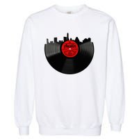 Austin Texas Vinyl Record Musical Gift Retro Austin Skyline Garment-Dyed Sweatshirt