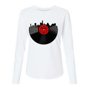 Austin Texas Vinyl Record Musical Gift Retro Austin Skyline Womens Cotton Relaxed Long Sleeve T-Shirt