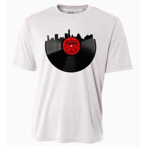 Austin Texas Vinyl Record Musical Gift Retro Austin Skyline Cooling Performance Crew T-Shirt