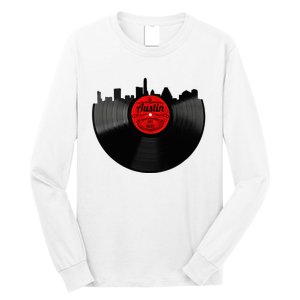 Austin Texas Vinyl Record Musical Gift Retro Austin Skyline Long Sleeve Shirt