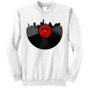 Austin Texas Vinyl Record Musical Gift Retro Austin Skyline Sweatshirt