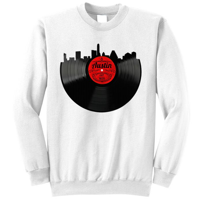 Austin Texas Vinyl Record Musical Gift Retro Austin Skyline Sweatshirt