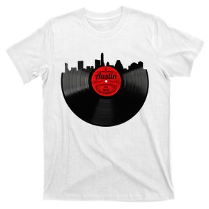 Austin Texas Vinyl Record Musical Gift Retro Austin Skyline T-Shirt