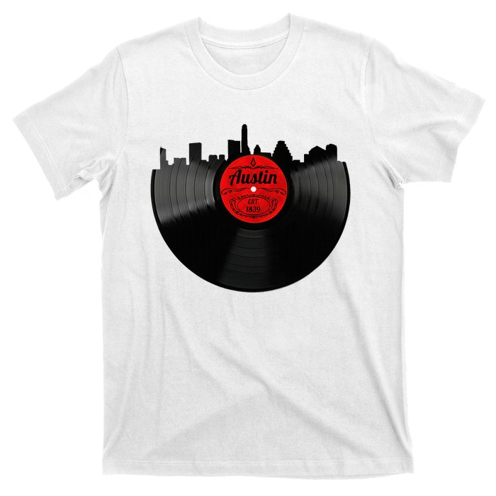 Austin Texas Vinyl Record Musical Gift Retro Austin Skyline T-Shirt