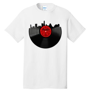 Austin Texas Vinyl Record Musical Gift Retro Austin Skyline Tall T-Shirt