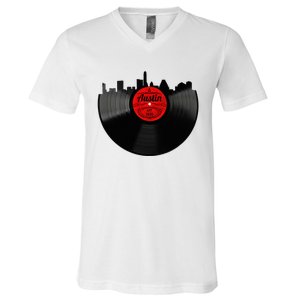 Austin Texas Vinyl Record Musical Gift Retro Austin Skyline V-Neck T-Shirt