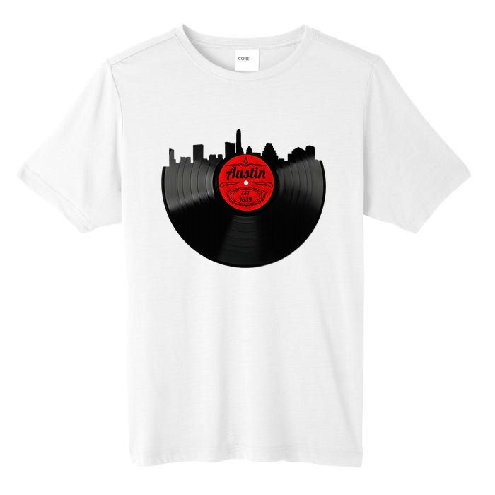 Austin Texas Vinyl Record Musical Gift Retro Austin Skyline Tall Fusion ChromaSoft Performance T-Shirt