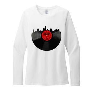 Austin Texas Vinyl Record Musical Gift Retro Austin Skyline Womens CVC Long Sleeve Shirt