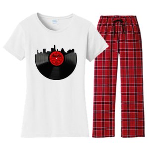 Austin Texas Vinyl Record Musical Gift Retro Austin Skyline Women's Flannel Pajama Set