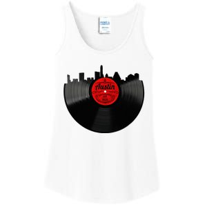 Austin Texas Vinyl Record Musical Gift Retro Austin Skyline Ladies Essential Tank