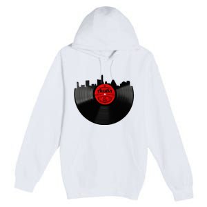 Austin Texas Vinyl Record Musical Gift Retro Austin Skyline Premium Pullover Hoodie