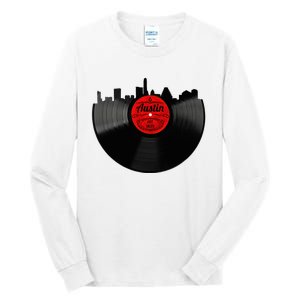 Austin Texas Vinyl Record Musical Gift Retro Austin Skyline Tall Long Sleeve T-Shirt