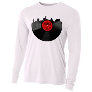 Austin Texas Vinyl Record Musical Gift Retro Austin Skyline Cooling Performance Long Sleeve Crew