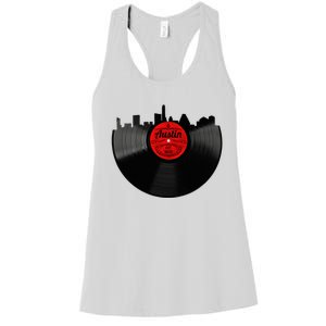 Austin Texas Vinyl Record Musical Gift Retro Austin Skyline Women's Racerback Tank