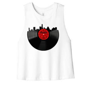 Austin Texas Vinyl Record Musical Gift Retro Austin Skyline Women's Racerback Cropped Tank