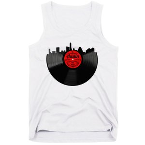 Austin Texas Vinyl Record Musical Gift Retro Austin Skyline Tank Top