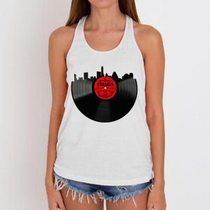 Austin Texas Vinyl Record Musical Gift Retro Austin Skyline Women's Knotted Racerback Tank