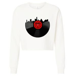 Austin Texas Vinyl Record Musical Gift Retro Austin Skyline Cropped Pullover Crew