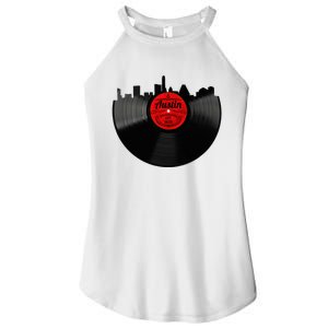 Austin Texas Vinyl Record Musical Gift Retro Austin Skyline Women's Perfect Tri Rocker Tank