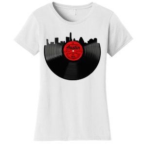 Austin Texas Vinyl Record Musical Gift Retro Austin Skyline Women's T-Shirt