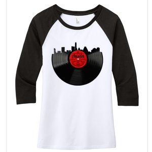 Austin Texas Vinyl Record Musical Gift Retro Austin Skyline Women's Tri-Blend 3/4-Sleeve Raglan Shirt