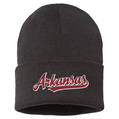 Arkansas T Vintage Sports Design Retro Script Sustainable Knit Beanie