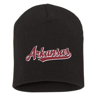 Arkansas T Vintage Sports Design Retro Script Short Acrylic Beanie