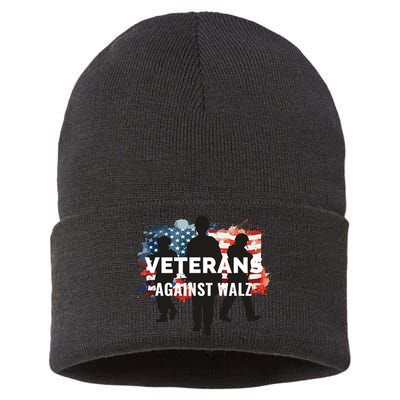 Anti Tim Walz Stolen Valor Veterans Against Walz Sustainable Knit Beanie