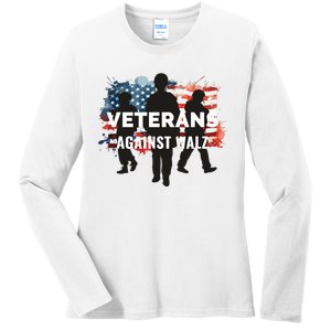 Anti Tim Walz Stolen Valor Veterans Against Walz Ladies Long Sleeve Shirt