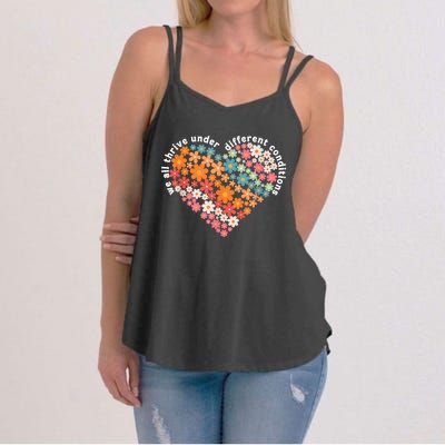 Autism Therapy We All Thrive Under Different Conditions Women's Strappy Tank