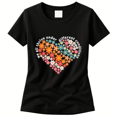 Autism Therapy We All Thrive Under Different Conditions Womens T-Shirt