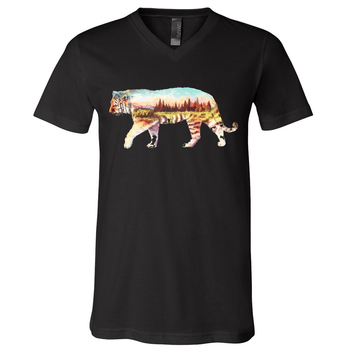 Adventurous Tiger Wilderness Graphic V-Neck T-Shirt