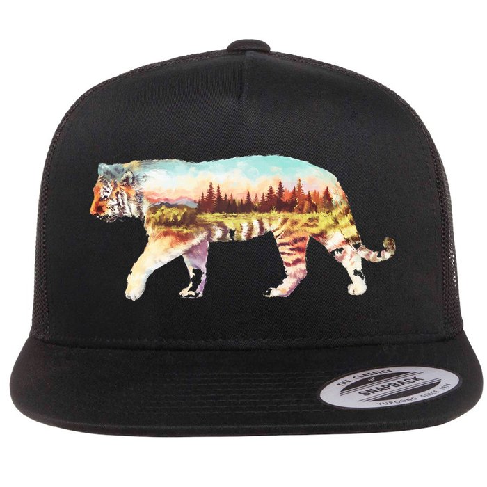 Adventurous Tiger Wilderness Graphic Flat Bill Trucker Hat