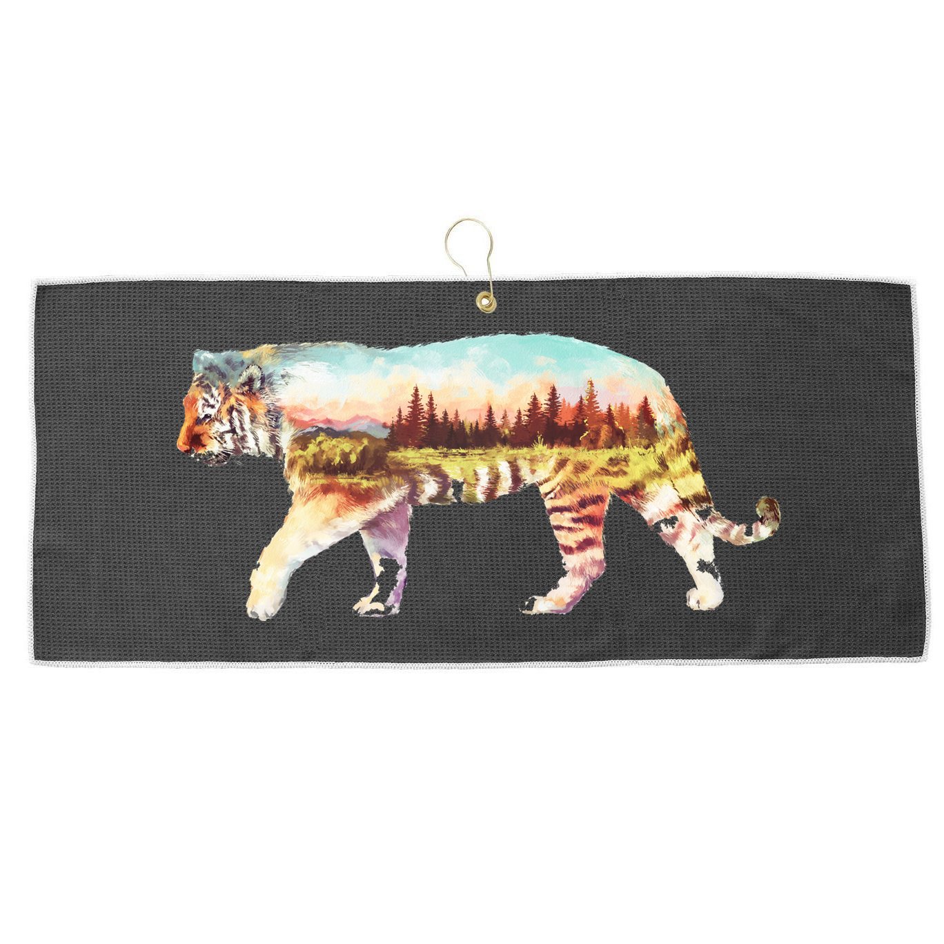 Adventurous Tiger Wilderness Graphic Large Microfiber Waffle Golf Towel