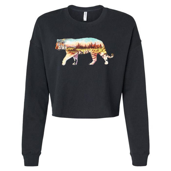 Adventurous Tiger Wilderness Graphic Cropped Pullover Crew