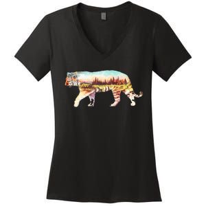 Adventurous Tiger Wilderness Graphic Women's V-Neck T-Shirt