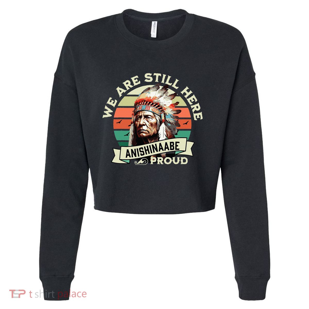 Anishinaabe Tribe We Are Here Native Indian  Cropped Pullover Crew