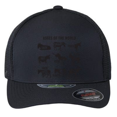 Asses The World Funny Lazy Smart Half Fat Kick Kick Donkey Flexfit Unipanel Trucker Cap