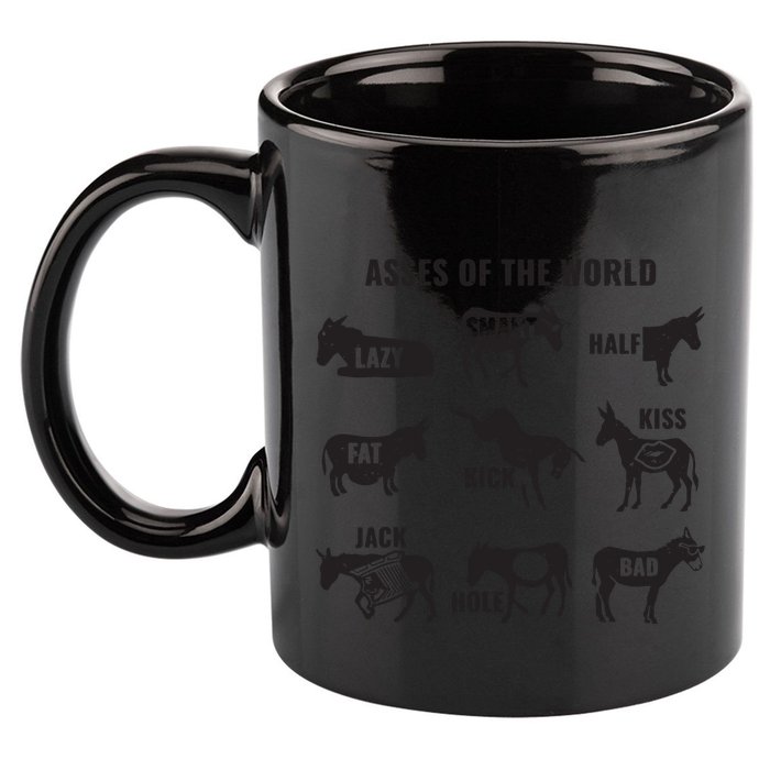 Asses The World Funny Lazy Smart Half Fat Kick Kick Donkey 11oz C Handle Ceramic Mug