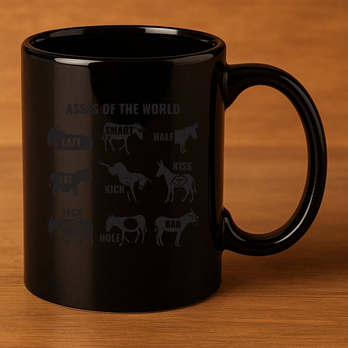 Asses The World Funny Lazy Smart Half Fat Kick Kick Donkey 11oz C Handle Ceramic Mug
