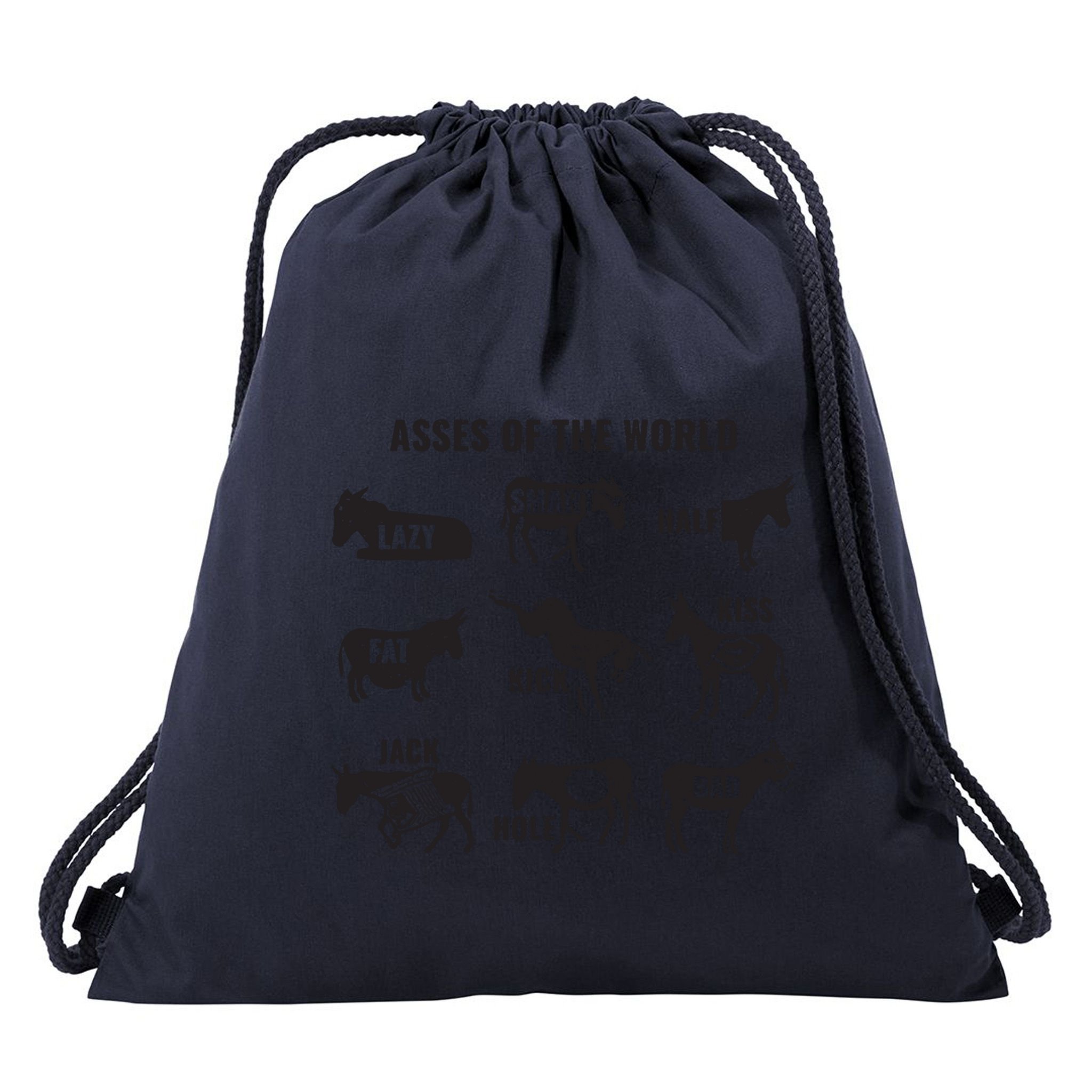 Asses The World Funny Lazy Smart Half Fat Kick Kick Donkey Drawstring Bag