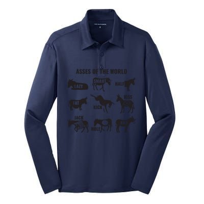 Asses The World Funny Lazy Smart Half Fat Kick Kick Donkey Silk Touch Performance Long Sleeve Polo