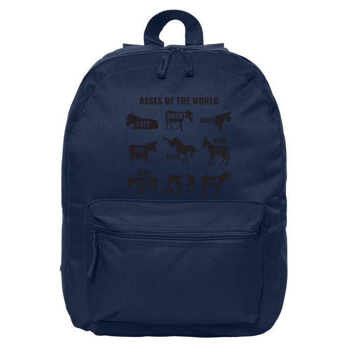 Asses The World Funny Lazy Smart Half Fat Kick Kick Donkey 16 in Basic Backpack